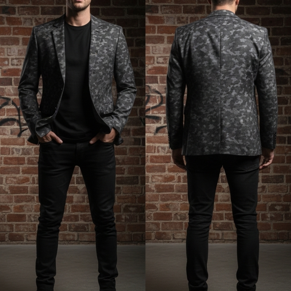 Stylish Arterler Nicole Miller Gray Camo Sport Coat - Small Size